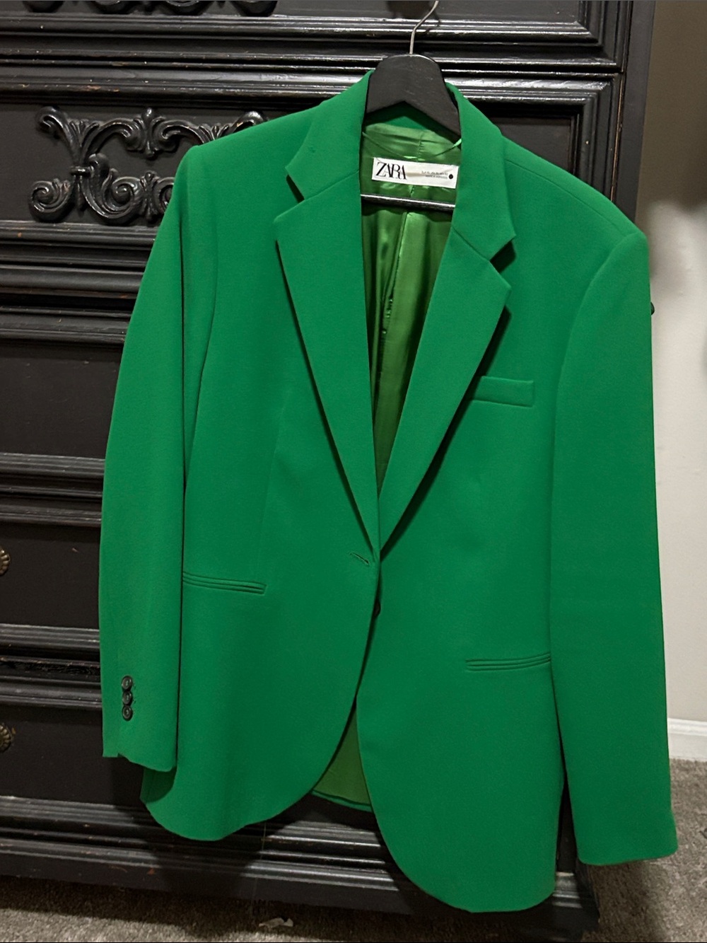 Zara Green Single-Breasted Blazer